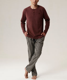ATLANTIC NMP-394 Пижама мужская Check винный + серый