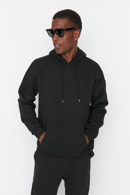 TRENDYOL MAN Siyah Oversize/Genis Kesim Kapusonlu Ici Polar/S?cak Tutan Cicek Bask?l? Sweatshirt TMNAW22SW1651 - Trendyolmilla фото 5