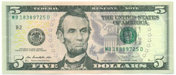 Банкнота 5 долларов 2013 года США