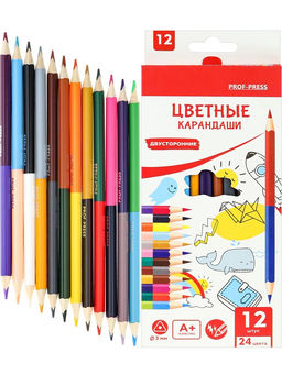 Карандаши Prof-Press "Рисуй и твори" 12шт./24цв. трехгранные (КЦ-5009) двухсторонние