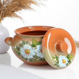 Жаровня Кунгурская керамика, 2 л, с ручками, зелёная