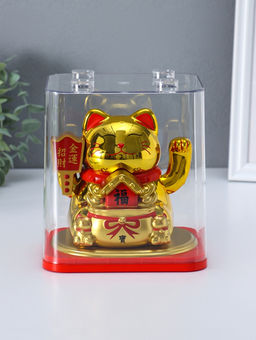 Маятник настольный антистресс от солнечной батареи «Золотой кот Манэки-нэко с домиком», 11.2×14.3×15.3 см