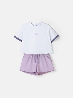 Комплект футболка и шорты "Молоко/Лаванда" с принтом 7+