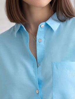 Блузка свободная с карманом из хлопка - Vilatte фото 6