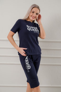 Пижама женская из бридж и футболки из интерлока Королева темно-синий - Амадэль фото 3