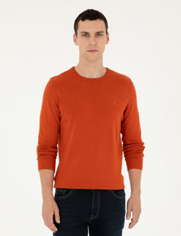 Turuncu Slim Fit Bisiklet Yaka Basic Triko Kazak