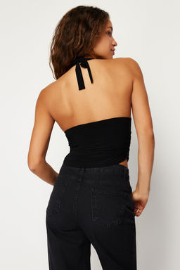 Siyah Boyundan Baglamal? Vucuda Oturan Esnek Crop Orme Bluz TWOSS24BZ00061