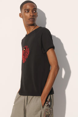 CAMISETA RELAXED FIT BORDADO CORAL / Negro - Zara фото 2