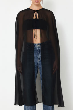 Siyah Dokuma Sifon Bluz TPRSS24BZ00035 - Trendyolmilla фото 4