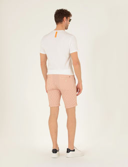 Turuncu Slim Fit Beli Lastikli _izgili Ba_c_kl_ Bermuda _ort
