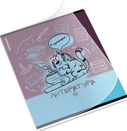 АКЦИЯ Цена за 5 шт. Тетрадь общая ученическая с пластиковой обложкой на скобе ErichKrause Котоформулы, Литература, 48 листов, линейка