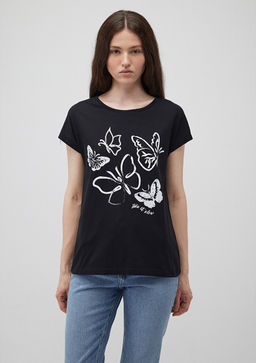 Bask?l? Siyah Tisort - Mavi фото 3