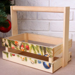 Набор кашпо деревянных Новогодний №3 3 в 1, МАССИВ СОСНЫ, деревянная ручка, натуральный - Дарим красиво фото 4