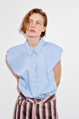 CAMISA MANGA ABULLONADA / Azul / Blanco - Zara фото 2