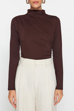 Kahverengi Buzgu Detayl? Dik Yaka C?tc?tl? Esnek Orme Body TWOAW24BD00014