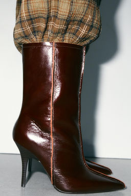 LEATHER POINTED TOE ANKLE BOOTS - Zara фото 10