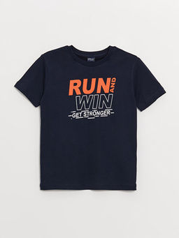 Bisiklet Yaka Bask?l? K?sa Kollu Erkek ?ocuk Ti??rt