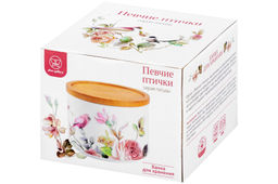 Банка д/хранения 250 мл 9,3*9,3*7 см Певчие птички + дер. крышка-подст. с сил. упл. (без золота) - Elan gallery фото 15