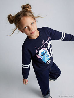 Stitch Bask?l? K?z ?ocuk Sweatshirt