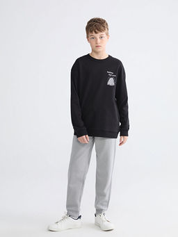 Bisiklet Yaka Slogan Bask?l? Erkek ?ocuk Sweatshirt