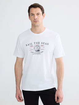 Bisiklet Yaka Bask?l? Penye Erkek Ti??rt