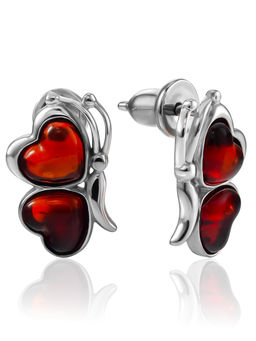 Милые серьги с янтарём вишнёвого оттенка Апрель