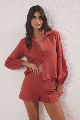 Siyah Dokuma Y?rtmacl? %100 Pamuk Plaj Gomlek-Sort Tak?m TBESS25AU00057 - Trendyolmilla фото 8