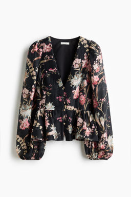 Blusa en mezcla de lino con peplum