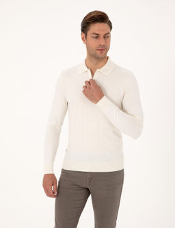 Ekru Regular Fit Polo Yaka Fermuarl_ Triko Kazak - Pierre cardin фото 3