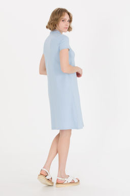 Kad_n A__k Mavi Polo Yaka _rme Elbise