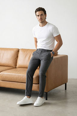 Antrasit Dar Kal_p/Slim Fit Boru Pa_a Y_ksek Bel Yazl_k Erkek Dokuma Pantolon TMNSS26PL00022