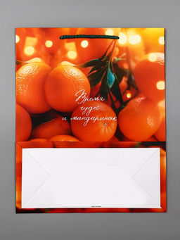 Цена за 2 шт. Пакет подарочный новогодний ламинированный, «Новогодние мандарины», 26×12×32 см