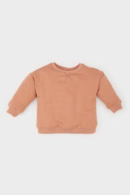 K?z Bebek Bisiklet Yaka Basic Duz Sweatshirt