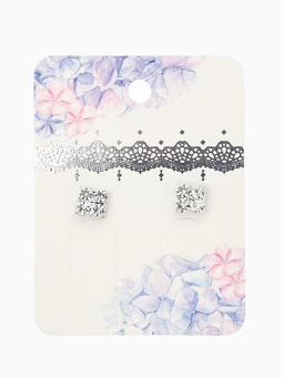 Цена за 3 шт. Серьги со стразами "Квадрат" 6*6мм, цвет белый в серебре