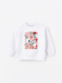 Bisiklet Yaka Bask?l? Uzun Kollu K?z ?ocuk Sweatshirt
