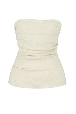 Ekru Drape Detayl? Lurexli/Simli Straplez Esnek Orme Bluz TWOSS24BZ00136