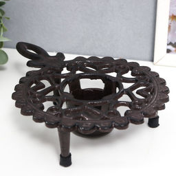 Подставка для подогрева на греющей свече на 1 свечу чугун «Сердечки», с ручкой, подсвечник на 1 свечу, чугун, 4×14.5×21.5 см