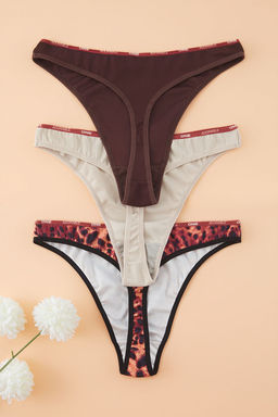 Trendyolmilla Siyah-Beyaz-Leopar 3lu Paket Sloganl? Fitilli Tanga Orme Kulot THMSS25KU00031  фото 6