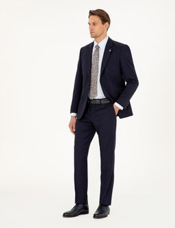 Lacivert Slim Fit %100 Y_n Tak_m Elbise