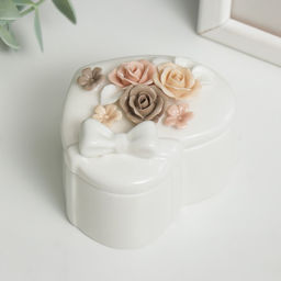 Шкатулка для украшений Сердце. Бант и розы, керамика, 5.8?8?6.8 см, МИКС