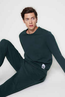 TRENDYOL MAN Lacivert Regular Fit Etiket Deteyl? Orme Pijama Tak?m? TMNAW24PT00029