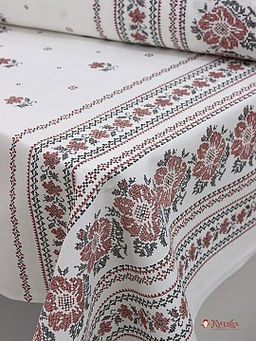 Мерный лоскут - Рогожка Вышиванка (красная на белом), ш.1.5м, хлопок-100%, 165гр/м.кв