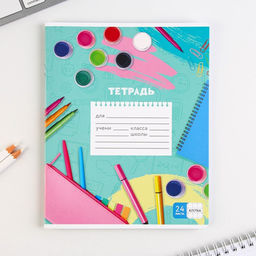 Цена за 5 шт. Тетрадь в клетку, 24 листа, А5, на скрепке, блок №1 «Школьные будни» МИКС