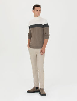 Bej Slim Fit Ba_c_kl_ Kanvas Pantolon