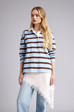 %100 Pamuk Loose F_t Polo Yaka Sweatshirt - Defacto фото 9
