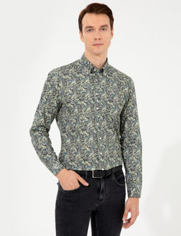 Рубашка приталенного кроя с длинным рукавом цвета хаки