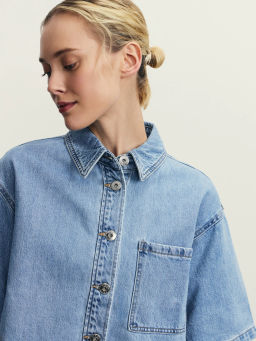 Джинсовая рубашка с коротким рукавом / Zarina  фото 7