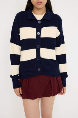 Teen Lacivert Cizgili Polo Yaka Triko H?rka TWOAW26HI00202