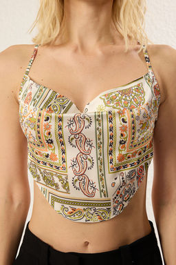 Limited Edition Cok Renkli Degaje Yaka S?rt? Baglamal? Crop Dokuma Bluz TWOSS21BZ1903 - Trendyolmilla фото 15