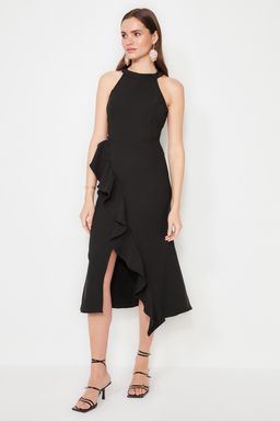 TRENDYOLMILLA Siyah Astarl? Volanl? Dokuma S?k Abiye Elbise TPRAW19BB0144 фото 10